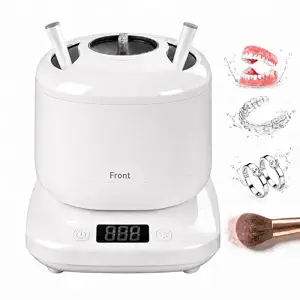 Ultrasonic Retainer Cleaner Machine with UV,Sonic Jewelry Cleaner for Rings | Automatic Denture and Aligners Cleaning Pod for Night Guards, Mouth Guards, One-Touch 4 Modes Makeup Brush Cleaner Electric