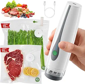 Compact Vacuum Sealer for Food (Vacuum Sealer Machine + 30 Reusable Vacuum Bags), 6X Fresh Longer, Rechargeable Portable Food Sealer for Travel/Chef/Gift