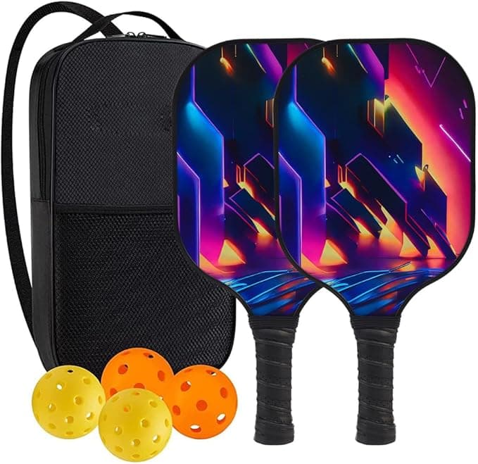 Professional Pickleball Paddle Set | 2 Pack | Premium Fiberglass &amp; Polypropylene Honeycomb Core | Ergonomic Grip | Portable Carry Bag
