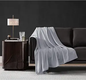 Vince Camuto Classic 100% Basket Woven Cotton Throw Blanket in Grey, Solid Color, Oeko-TEX Certified