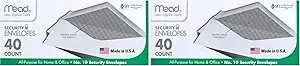 Mead #10 Envelopes, Security Printed Lining for Privacy, Gummed Closure, All-Purpose 20-Ib Paper, 4-1/8" x 9-1/2", White, 40 Letter Size Envelopes per Box (75214) (Pack of 2)