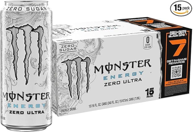 Monster Energy Zero Ultra, Sugar Free Energy Drink, 16 Ounce (Pack of 15)