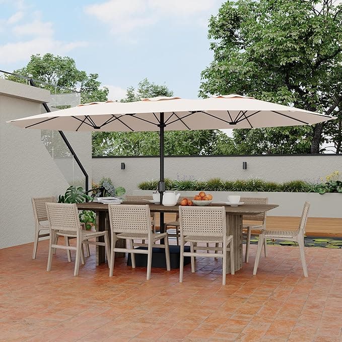 Double-Side Rectangular Pool Umbrella, 15ft Large Patio Umbrella with Base Included, Outdoor Market Umbrellas for Poolside Lawn Backyard