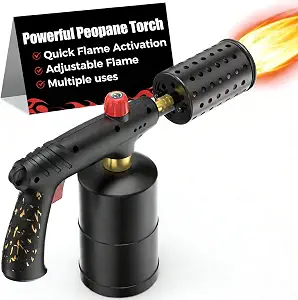 Propane Torch Gun with Adjustable Flame & Safety Lock, Heavy Duty High Heat Torch for BBQ, Sous Vide, Fire Pit, Camping, Charcoal & DIY Projects Wide Range (Tank Not Included)