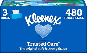 Kleenex Trusted Care Facial Tissues, 3 Flat Boxes, 160 Tissues per Box