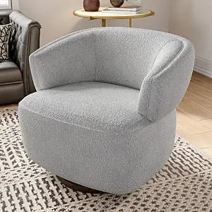 May in Color Swivel Barrel Chair, Oversized Accent Chair for Living Room，Lounge Sofa Chair with 360-Degree Base, Upholstered Reading Chair, Modern Round Club Chair for Bedroom, Office, Grey