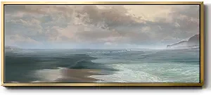 Renditions Gallery Floater Framed Home Décor Tranquil Beach Watercolor Painting Canvas Hanging Decoration for Lounge Kitchen Bedroom - 24"x60" Gold Frame LT618