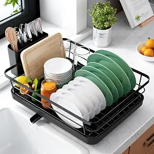 Kitsure Dish Drying Rack for Kitchen Counter, 12''W x 15.5''L, Black