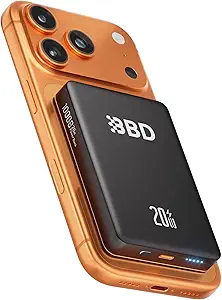 BBD Magsafe Portable Charger,10000mAh Magnetic Power Bank Fast Charging PD 20w with USB C Cable,Slim Magsafe Battery Pack Travel Essential,Wireless Power Bank for iphone 17/16/15/14/13/12 Series 1Pack