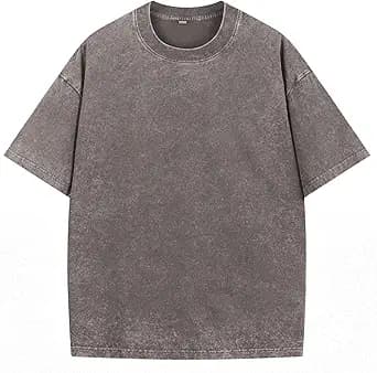 NITAGUT Men's Oversized Cotton T-Shirts Vintage Unisex Short Sleeves Loose Streetwear Casual Wash Solid Basic Tops Tee
