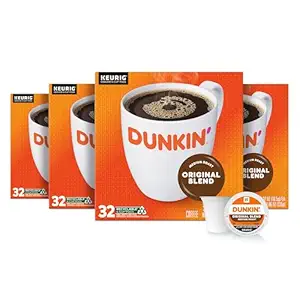 Dunkin’ Original Blend Medium Roast Coffee, Keurig K-Cup Pods, 32 Count Boxes (Pack of 4)