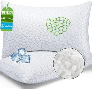 Pillows King Size Set of 2 - Cooling Shredded Memory Foam Pillow for Sleeping 2 Pack, Adjustable Cool Bed Pillows for Side, Back, and Stomach Sleepers, Gel Pillow Washable Removable Cover