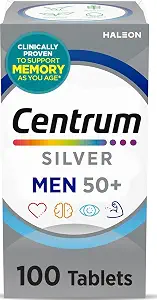 Centrum Silver Men's Multivitamin for Men 50 and Over, 100 Tablets | Contains Vitamins D3, E, B6, and B12, Gluten Free, Non-GMO Ingredients, GLP-1 Support