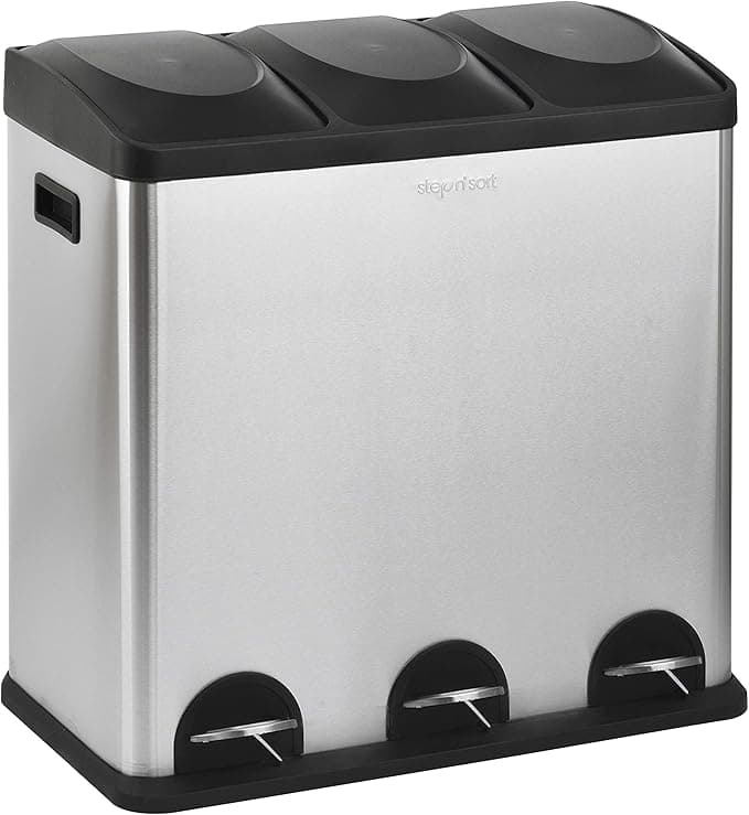 Step N' Sort The 16-Gal. 3-Compartment Stainless Steel Trash and Recycling Bin