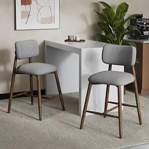 Merax Counter Height Bar Stools Set of 2, Modern Rubberwood Barstools with Curved Padded Backrest, Beige Upholstery, Rustic Bar Chairs, 25.8" Seat Height Stools for Kitchen Island & Home Bar
