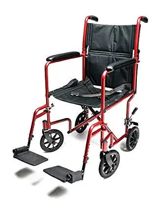 Lumex Everest & Jennings Transport Wheelchair – Lightweight Folding Transit Chair with 19” Seat for Adults & Seniors, Red