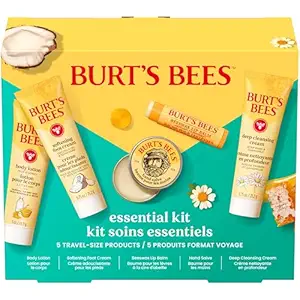 Burt's Bees Valentine's Day Gift Ideas - Essentials Everyday Set, 5 Travel Size Products - Deep Cleansing Cream, Hand Salve, Body Lotion, Foot Cream and Original Lip Balm