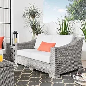 Conway Outdoor Patio Wicker Rattan Loveseat in Light Gray White