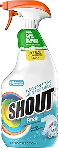 Shout Free Laundry Stain Remover Spray, Active Enzyme Formula is Fragrance, Bleach, and Dye Free, Removes Everyday Stains including Baby Stains - 22oz Spray