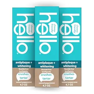 hello Antiplaque and Whitening Fluoride Free Toothpaste, Whitening Toothpaste with Coconut Oil and Tea Tree Oil, Helps Whiten Teeth, Natural Peppermint, 3 Pack, 4.7 Oz Tubes