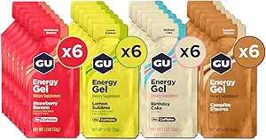 GU Energy Original Sports Nutrition Energy Gels, 24-Count, Vegan, Gluten-Free, Kosher, and Dairy-Free On-the-Go Energy for Any Workout, Assorted Caffeine-Free Flavors Variety Pack