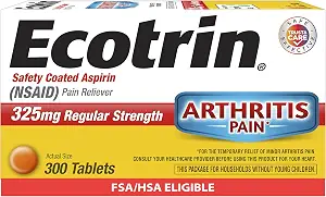 Ecotrin Regular Strength Aspirin, Arthritis Pain Relief, 325mg Regular Strength, 300 Safety Coated Tablets