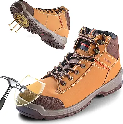 DURAWERK Steel Toe Shoes for Men, Light Comfortable High Top Work Boots, Non-Slip Safety Shoes for Men with Wide Toe Box, Indestructible Leather Construction Boots
