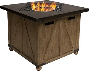 Alpine Corporation 24" Wood Grain Fire Pit Table, 50K BTU, All Weather Outdoor Heater with Flame Control for Patio, Garden and Yard