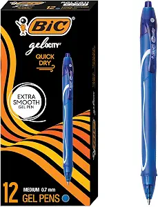 BIC Gelocity Quick Dry Blue Gel Pens, Medium Point (0.7 mm), School Supplies for Students and Teachers, with Full Grip, 12-Count Pack in Blue