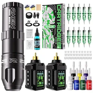 Tattoo Gun Kit with 2 PCS 1800mAh Batteries - Wireless Tattoo Machine Kit,10 Tattoo Cartridge Needles, Tattoo Ink Set, Full Tattoo Supplies for Beginners and Artists