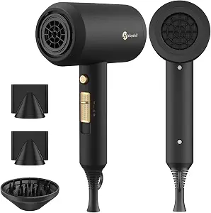 slopehill Professional Ionic Hair Dryer, Powerful 1800W Fast Drying Low Noise Blow Dryer with 2 Concentrator Nozzle 1 Diffuser Attachments for Home Salon Travel (Black)