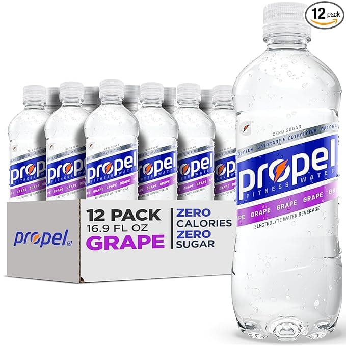 Propel Electrolyte Enhanced Water Sports Drink, Grape Flavored Water, Zero Calorie &amp; Zero Sugar Hydration with Electrolytes and Vitamins C &amp; E, 16.9 fl oz Bottles (12 Pack)