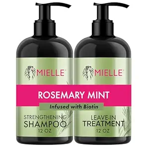 Mielle Organics Rosemary Mint Strengthening Shampoo and Leave-In Conditioner Infused with Biotin, Cleanses and Helps Strengthen Weak and Brittle Hair, 12 Ounces