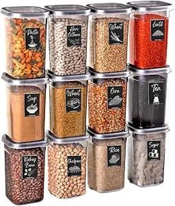 12-Piece 40 OZ BPA-Free Airtight Food - Food Storage Containers With Lids, Flour, Pantry Storage Includes 20 Reusable Washable Labels, Kitchen Organizer