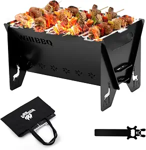 WILLBBQ Folding Portable Charcoal Grills for Outdoor Cooking Bonfire BBQ | Heavy Duty Iron, for Picnic Patio Backyard, Firepit and Barbecue Grill, Lightweight Easily Set Up with Carry Bag Compact Size