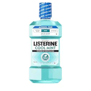 Listerine Cool Mint Alcohol-Free Mild Mouthwash, Oral Rinse Kills 99.9% of Germs That Cause Bad Breath, Less Intense Taste, Mild Mint Flavor, 500 mL
