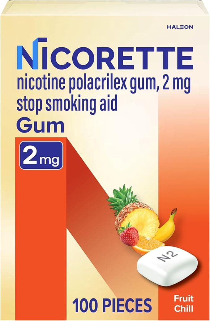 Nicorette 2 mg Nicotine Gum to Quit Smoking - Fruit Chill Flavored Stop Smoking Aid, 100 Count