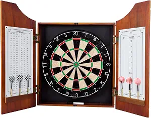 Dart Board Cabinet Set - with 6 Metal-Tip Darts and Dry Erase Scoreboard by Trademark Poker