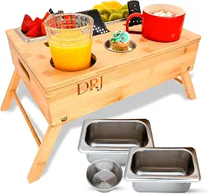 Couch Console - Caddy with Cup Holder and Food Trays for Eating on Couch