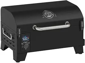 Pit Boss 150 Wood Pellet Grill & Smoker with Flame Broiler 256-Sq. In. Cooking Space, 180°F to 500°F Temperature Range, 7 lb. Pellet Hopper, for Tailgating, Camping, or Travel, Black | 180-500F temperature range, 7 lb hopper, flame broiler, automatic start-up and cool-down, for tailgating and camping