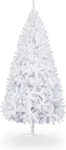 Bonnlo 6 ft White Unlit Artificial Christmas Pine Tree Xmas Tree Holiday Party Decoration with Sturdy Metal Stand, Full 1100 Tips Branch for Indoor and Outdoor