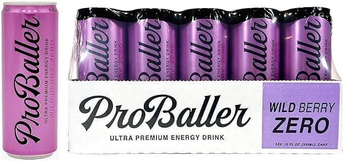ProBaller Ultra Premium Energy Drink - Wild Berry ZERO Natural Energy Drink with Guarna, Essential B-Vitamins, Ginseng, Milk Thisle, L-Carnitine, L-Glutamine, Inositol, Taurine + more! 12 fl oz (pack of 15)