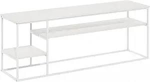 Furinno Moretti TV Stand, 3-Tier Metal Frame Modern Entertainment Center, Open Shelf TV Console for TV up to 60 Inch, for Living Room, Bedroom, Solid White