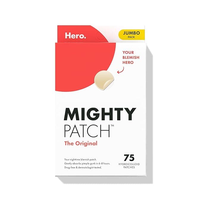 Mighty Patch Original Patch from Hero Cosmetics - #1 Hydrocolloid Acne Pimple Patches for Face, Shrinking Zits &amp; Whiteheads in 1 Use, Nighttime Spot Pimple Stickers for Face, 75 Count