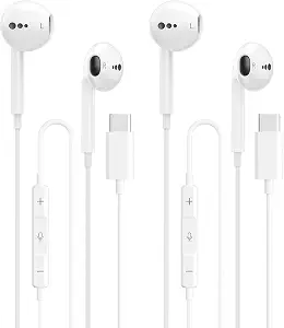 USB C Headphones for iPhone 17 16 15, 2 Packs Wired Earbuds USB C