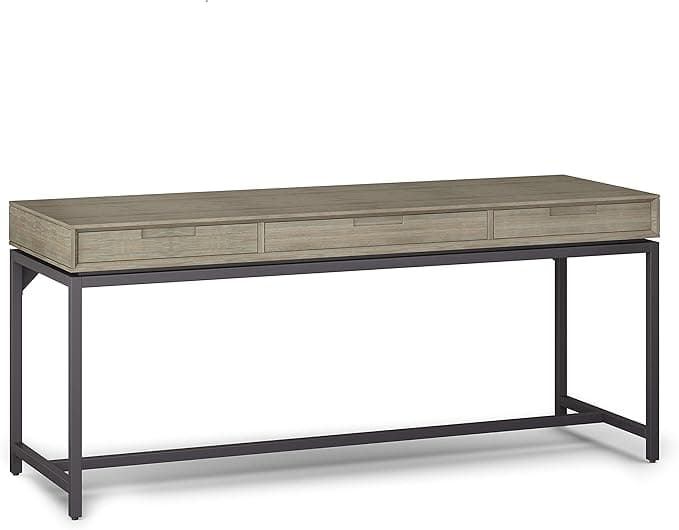SIMPLIHOME Banting Desk - 72-Inch Wide Solid Hardwood and Metal Writing Desk in Distressed Grey, Modern Industrial Home Office Computer Table for Study with 2 Drawers and Flip-Down Keyboard Tray