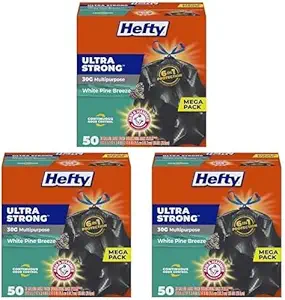 Hefty Ultra Strong Trash Bags, Large, White Pine Breeze | 30 Gallon | Multipurpose | Black | 50 Count, Pack of 3