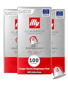 illy Espresso Compatible Capsules, Coffee Pods for Nespresso Original Line Machine, Classico Medium Roast, 100% Arabica, Premium Italian Coffee, Single Serve, 10 Count, 10 Pack