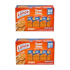 Lance Sandwich Crackers, ToastChee Peanut Butter, 20 Individually Wrapped Packs, 6 Sandwiches Each (Pack of 2)