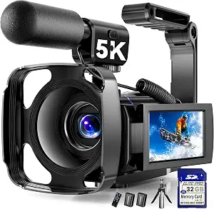 5K Video Camera Camcorder, UHD 64MP Vlogging Camera for YouTube with 3" 270° Rotatable Touch Screen, Digital Camera with IR Night Vision, 16X Zoom/WiFi/Webcam/HD/32GB Card/2 Batteries/Microphone